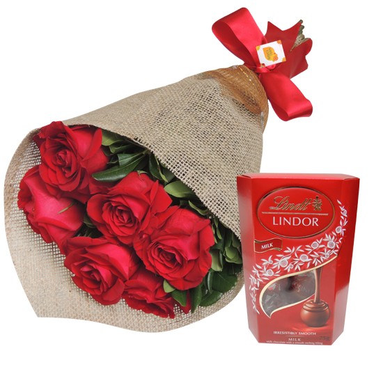 Bouquet 6 rosas colombianas e chocolate Importado