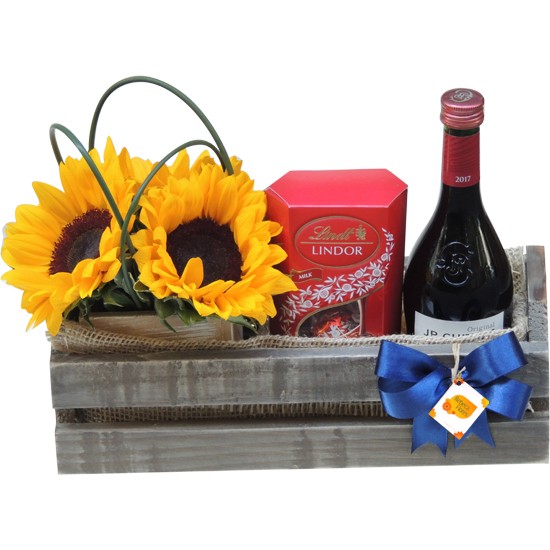Kit com Girassol | Vinho e chocolate