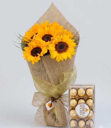 Buquê de Girassois com chocolate Ferrero Rocher