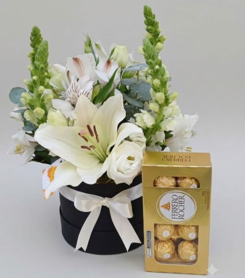 Flower Box Elegância Branca com Ferrero Rocher
