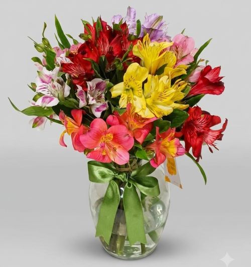 Arranjo de Alstroemerias Mix em Vaso de Vidro ( mini)