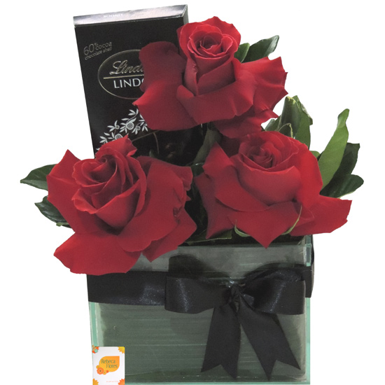 Trio de Rosas Colombianas Vermelhas | Chocolate Lindt Dark
